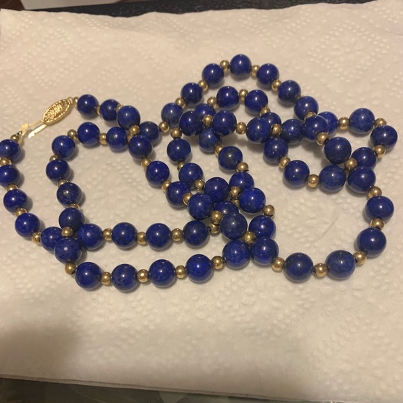 14k and lapis beads necklace 26 inch